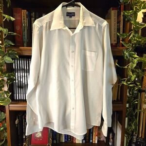 Men's Botany 500 White Dress Shirt White on White Stripes Size 15 1/2, 34-35